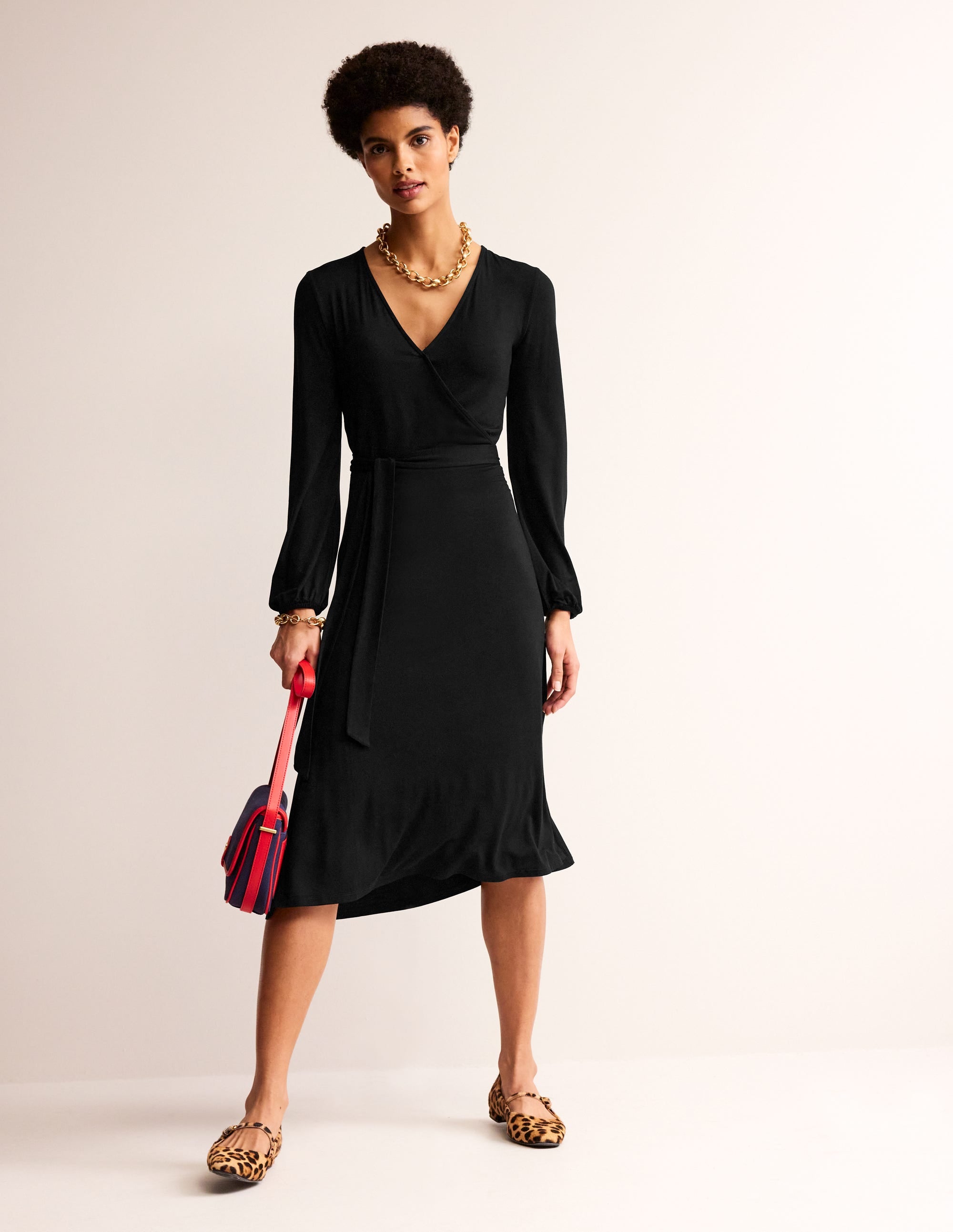 Robe portefeuille midi Joanna en jersey-Noir - Image 1