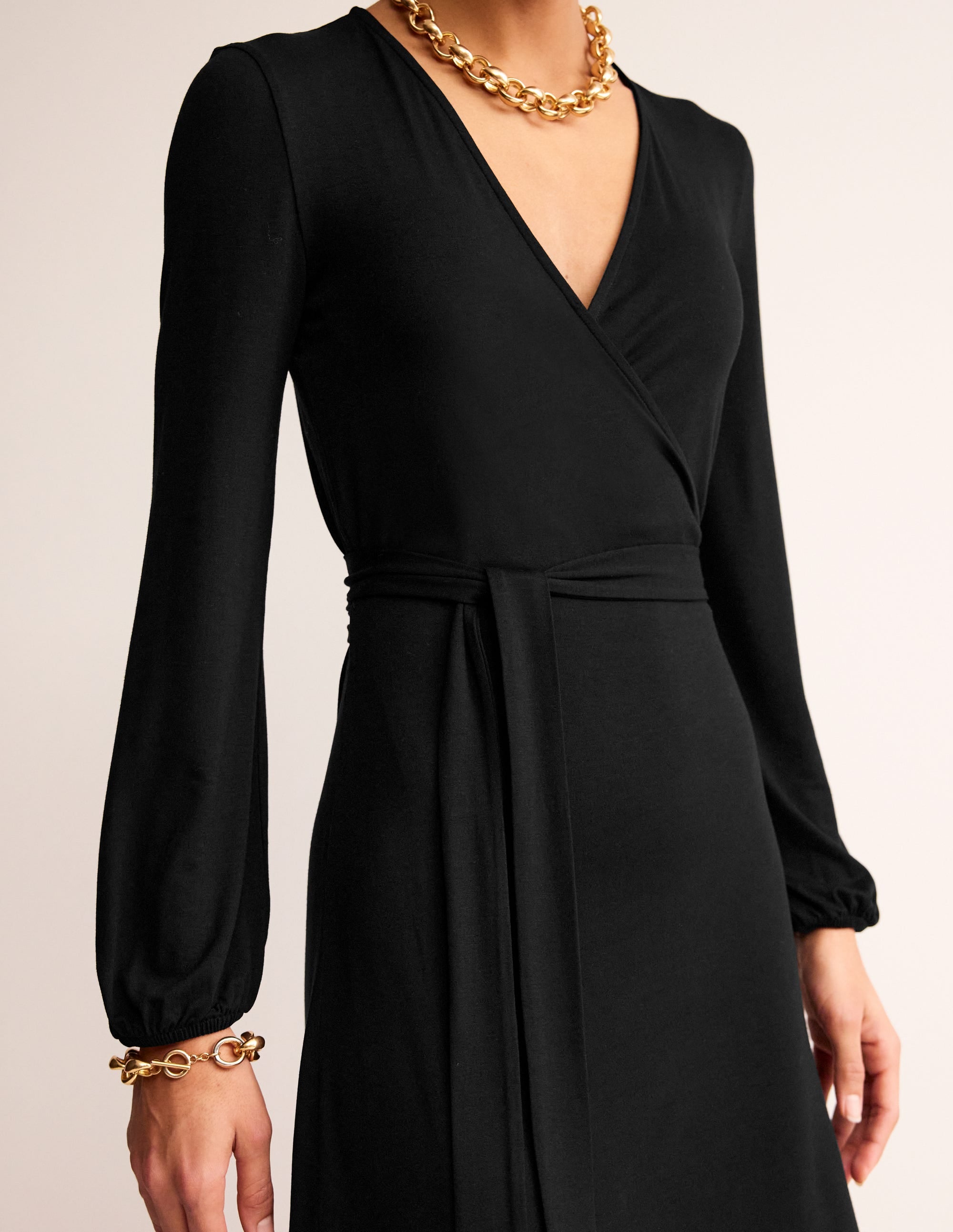 Robe portefeuille midi Joanna en jersey-Noir - Image 2