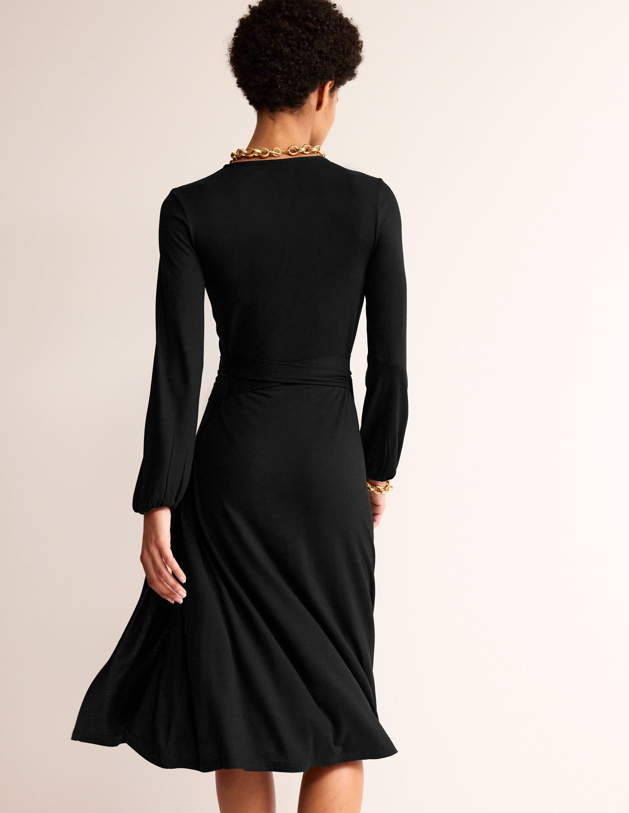 Robe portefeuille midi Joanna en jersey-Noir - Image 3