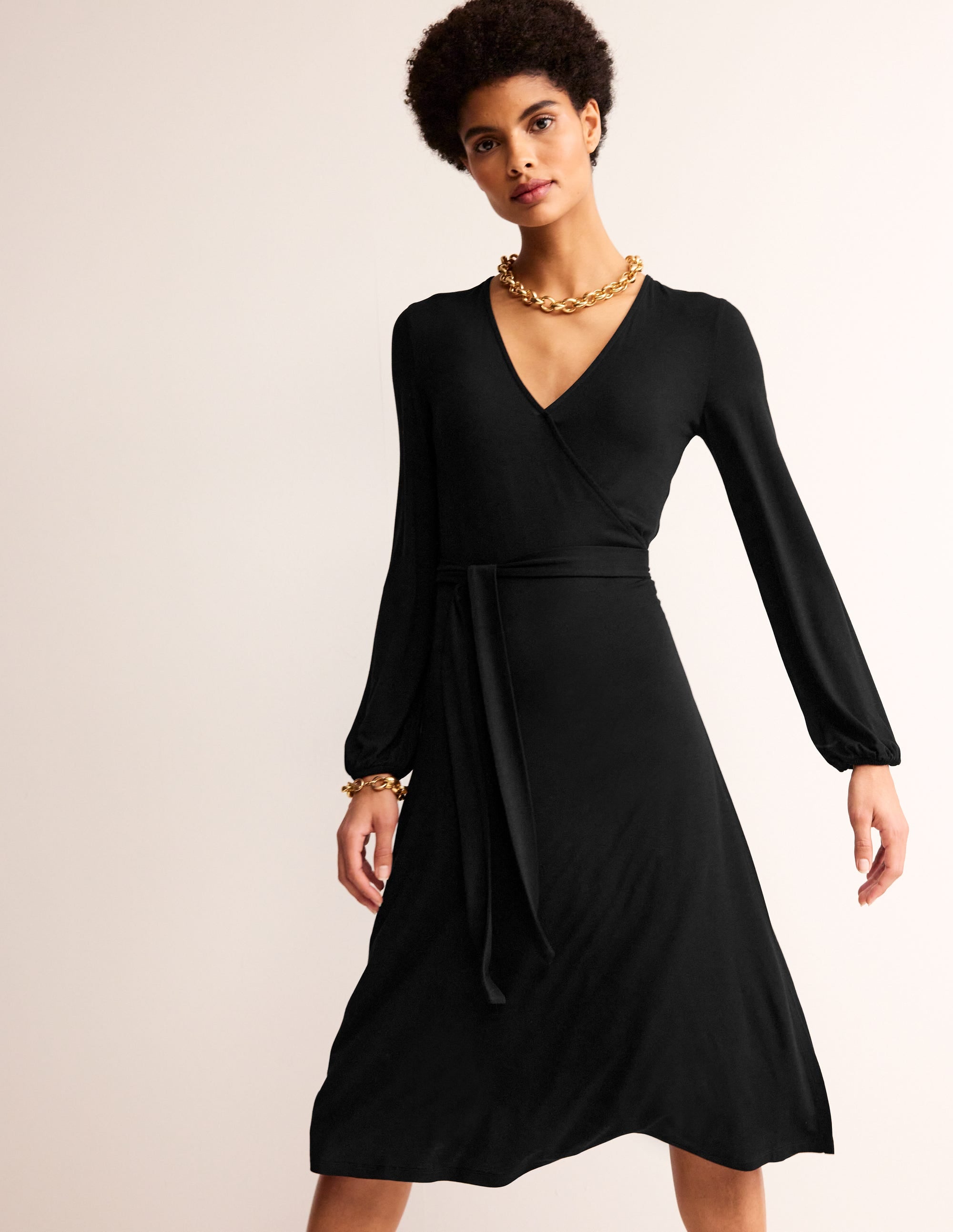 Robe portefeuille midi Joanna en jersey-Noir - Image 4