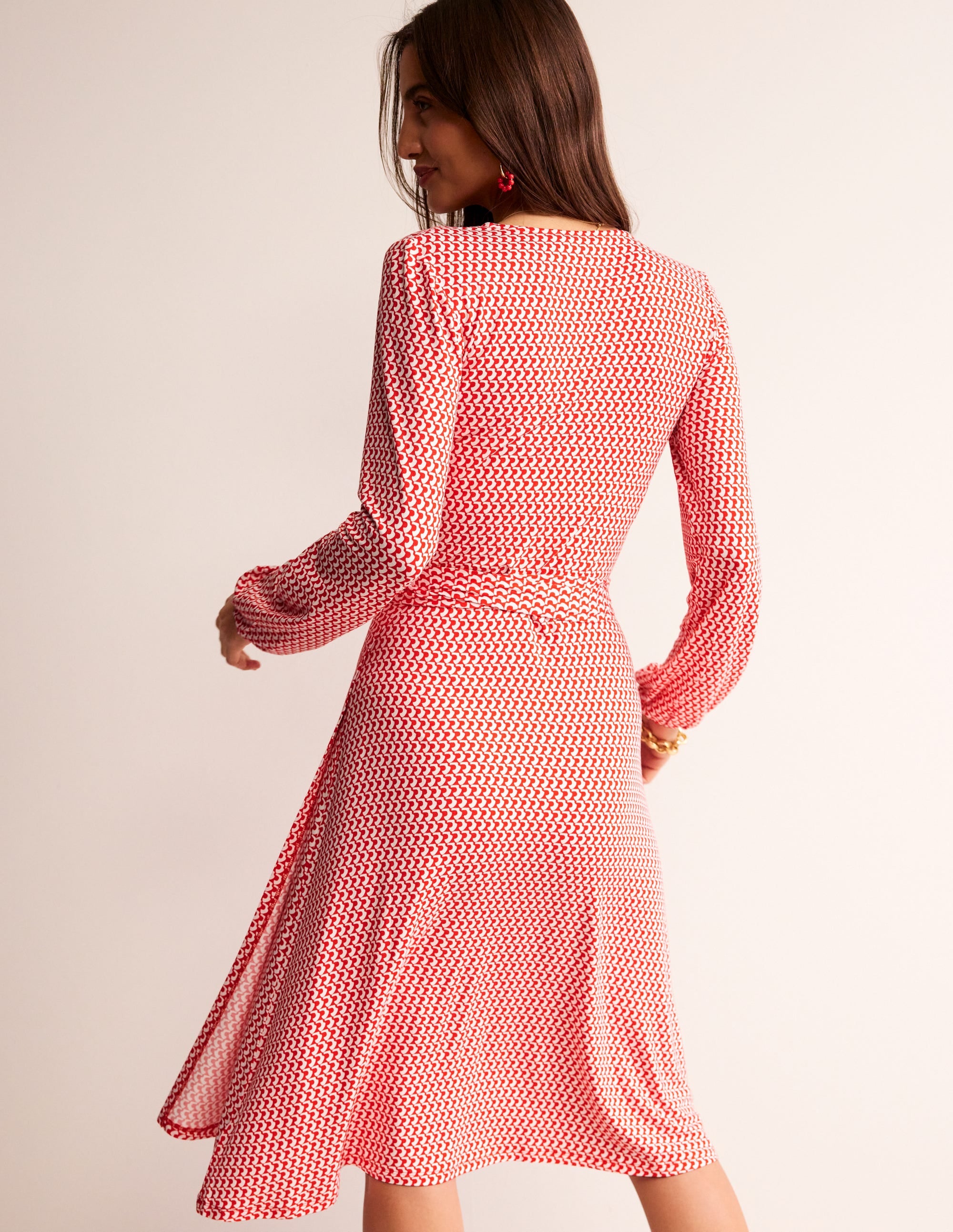 Robe portefeuille midi Joanna en jersey-Flamme écarlate, motif Arc Geo - Image 3