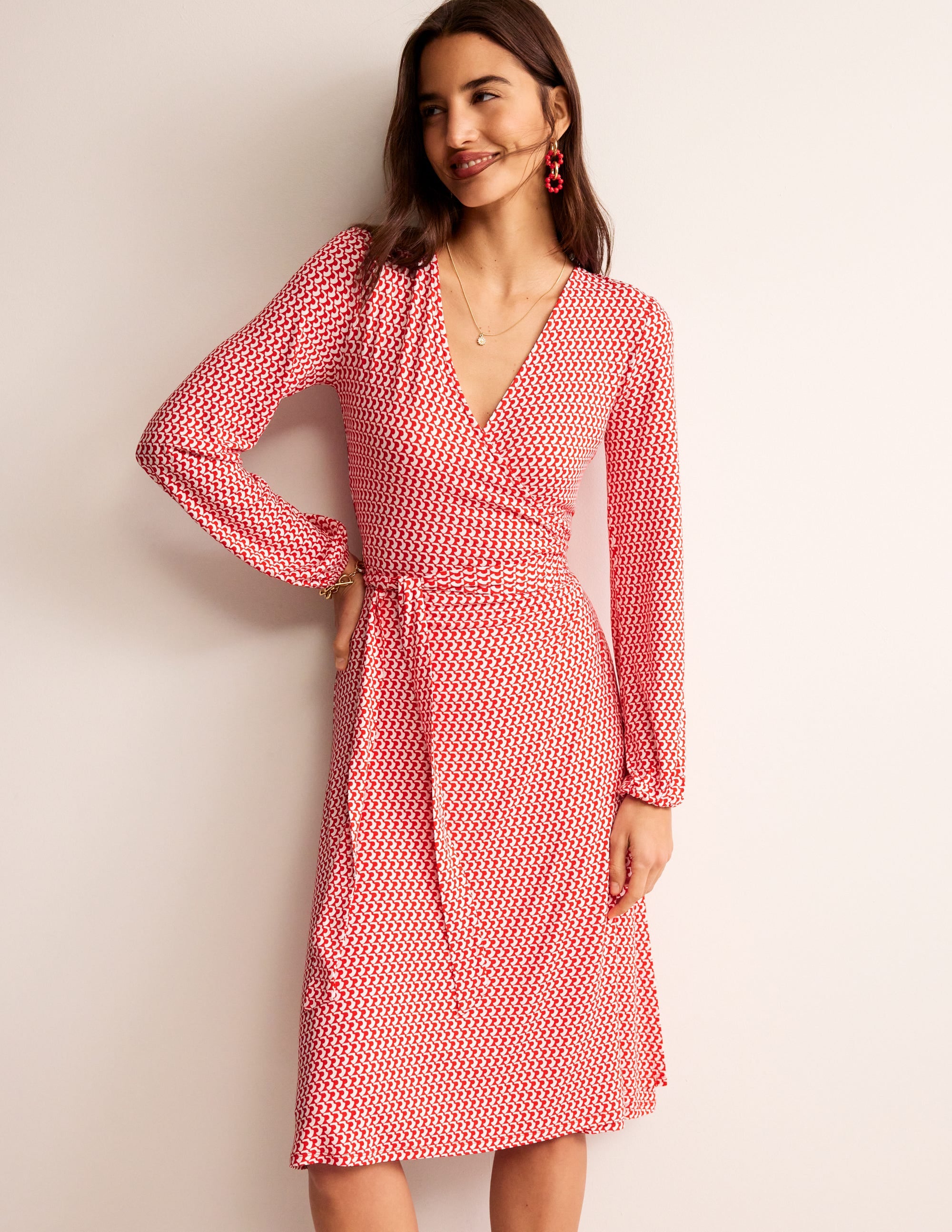 Robe portefeuille midi Joanna en jersey-Flamme écarlate, motif Arc Geo - Image 4