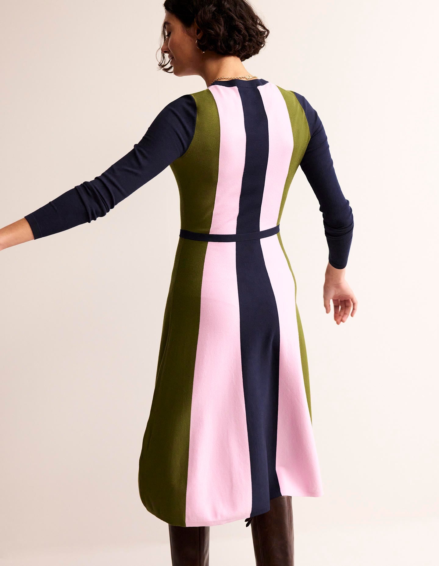 Robe en maille colourblock-Bleu marine, mousse hivernale, brume mauve-4