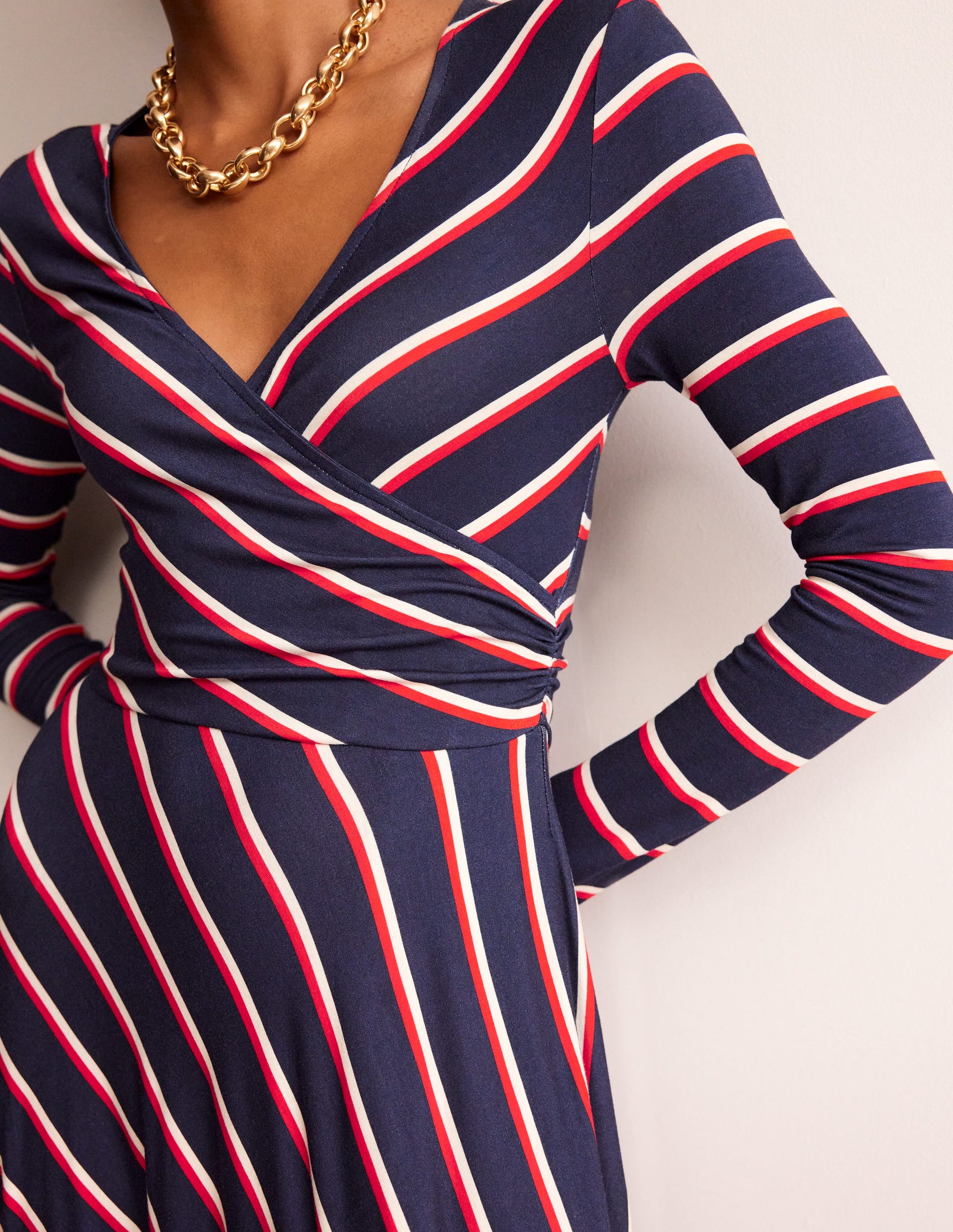 Hotch Gestreiftes Midikleid aus Jersey-Marineblau, Rot, Weiß Streifen-2