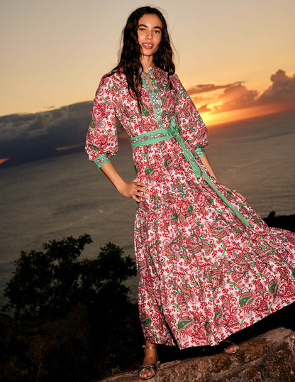 Robe longue Alba volantée en coton-Multi, motif Fantastical-7