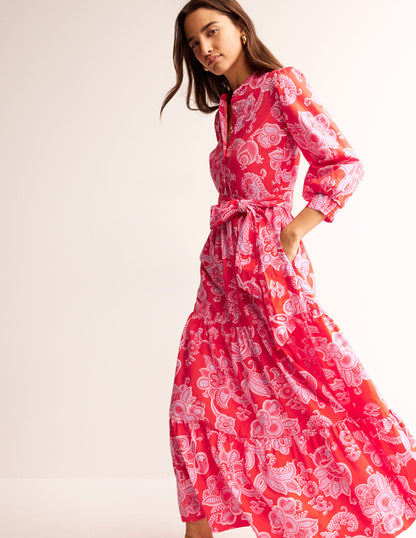 Robe longue Alba volantée en coton-Flamme écarlate, motif Cascade Paisley-1