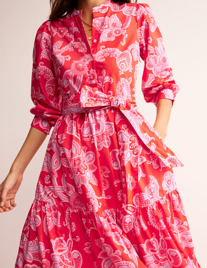 Robe longue Alba volantée en coton-Flamme écarlate, motif Cascade Paisley-2