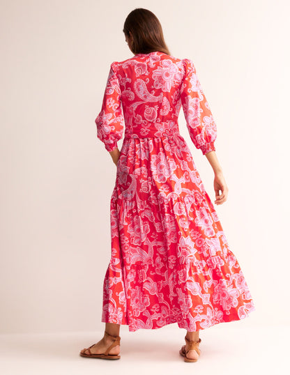 Robe longue Alba volantée en coton-Flamme écarlate, motif Cascade Paisley-3