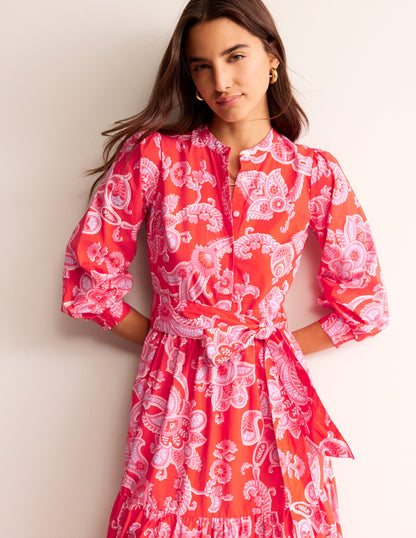 Robe longue Alba volantée en coton-Flamme écarlate, motif Cascade Paisley-4