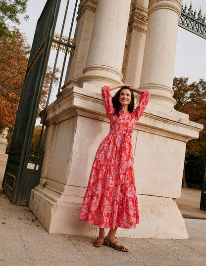 Robe longue Alba volantée en coton-Flamme écarlate, motif Cascade Paisley-6