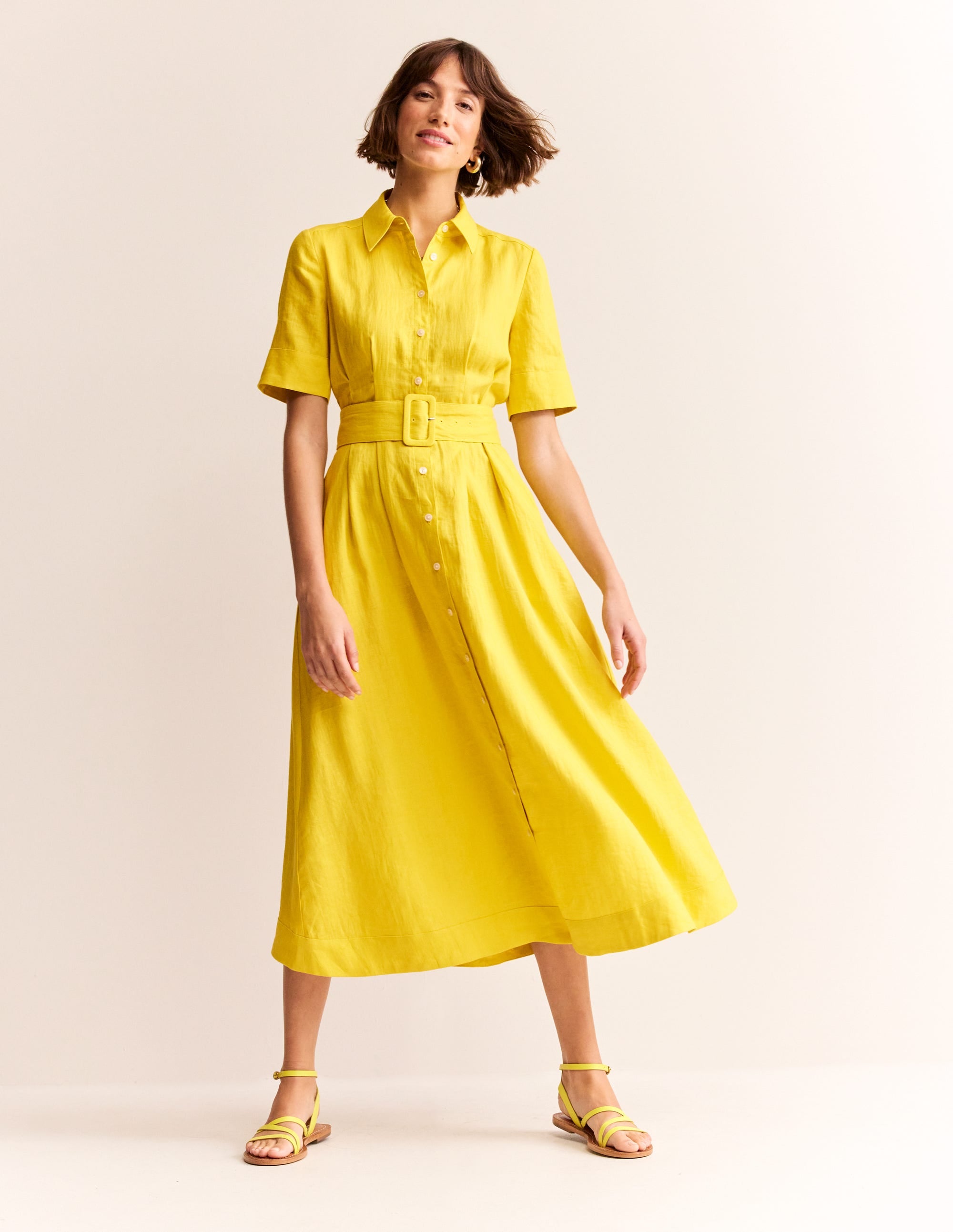 Louise Midi-Hemdblusenkleid aus Leinen-Maracuja - Image 1