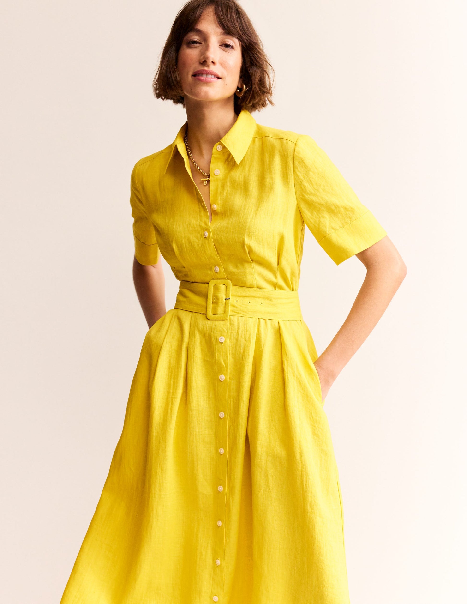 Louise Midi-Hemdblusenkleid aus Leinen-Maracuja-4