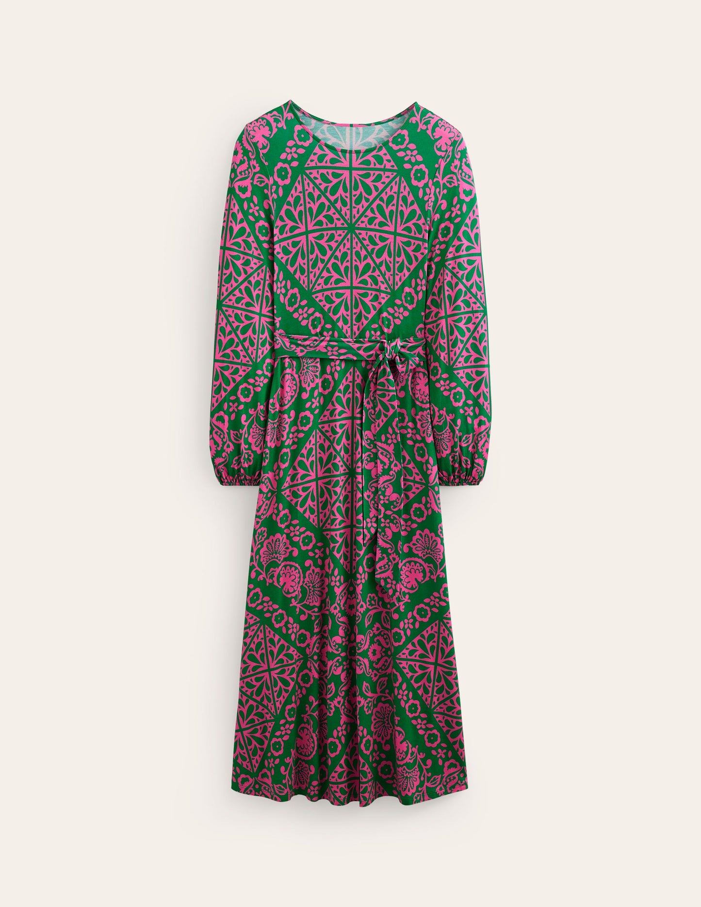 Placement Print Jersey Dress-Green, Mosaic Terrace