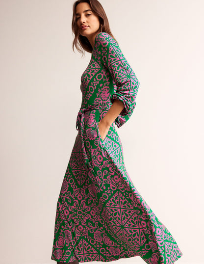 Placement Print Jersey Dress-Green, Mosaic Terrace-1