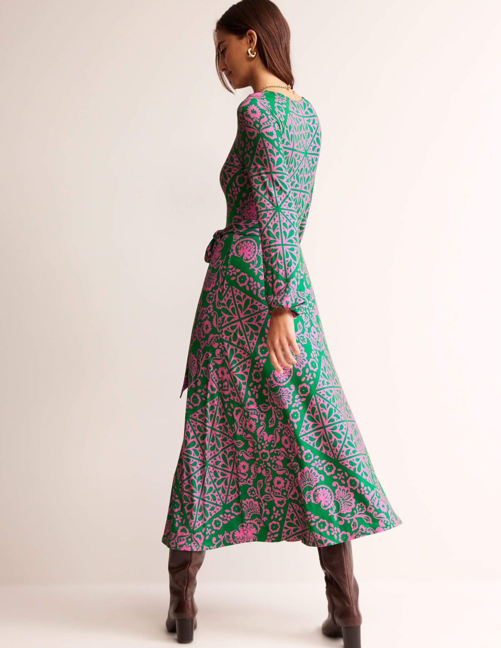 Placement Print Jersey Dress-Green, Mosaic Terrace-3