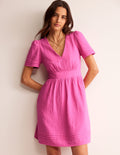Robe courte Eve double-étoffe-Sangria rose