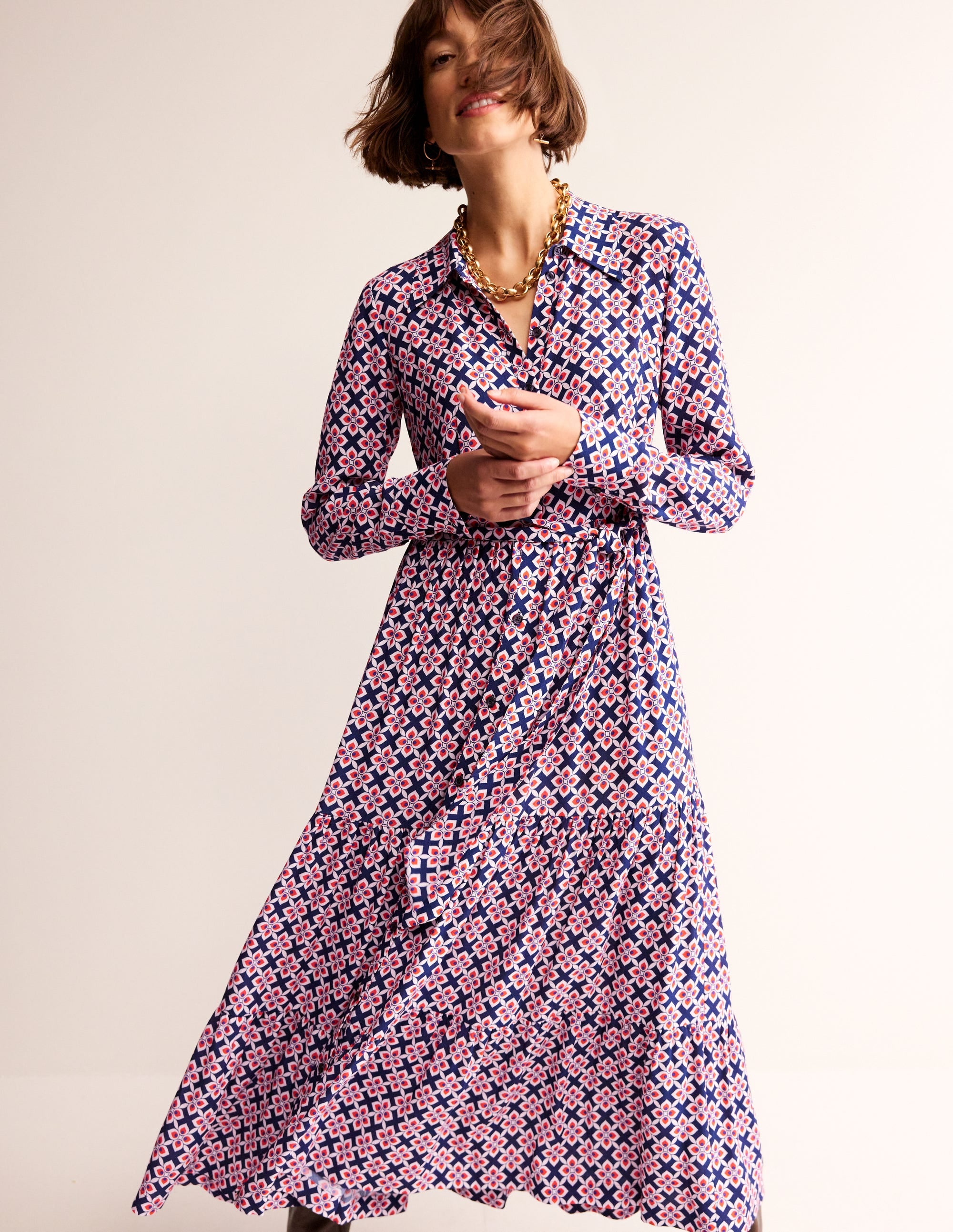 Flo Midi-Hemdblusenkleid-Mohnblumenrot, Diamant Floral - Image 2