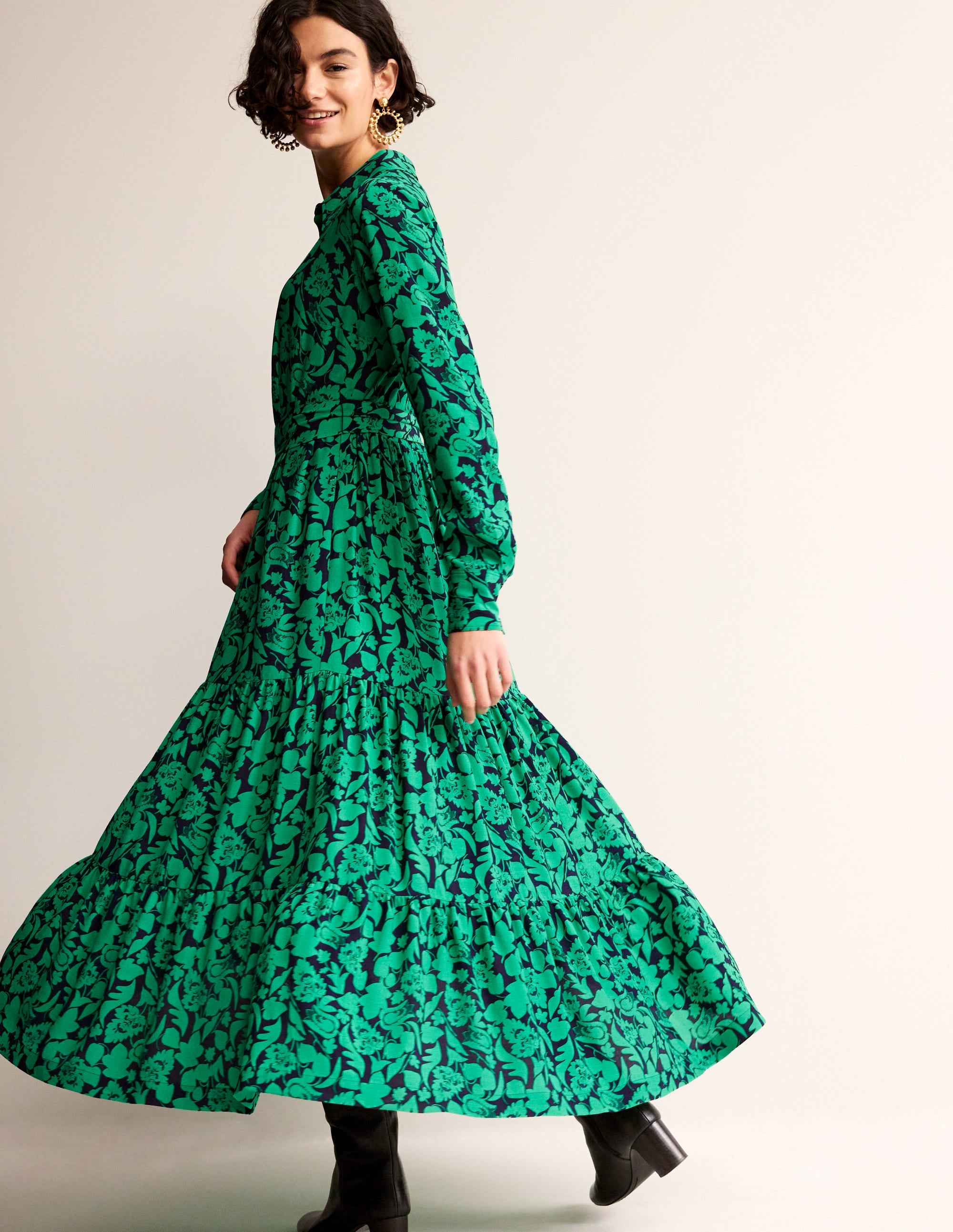 Flo Midi Shirt Dress-Meadow Green, Tulip Bloom - Image 1