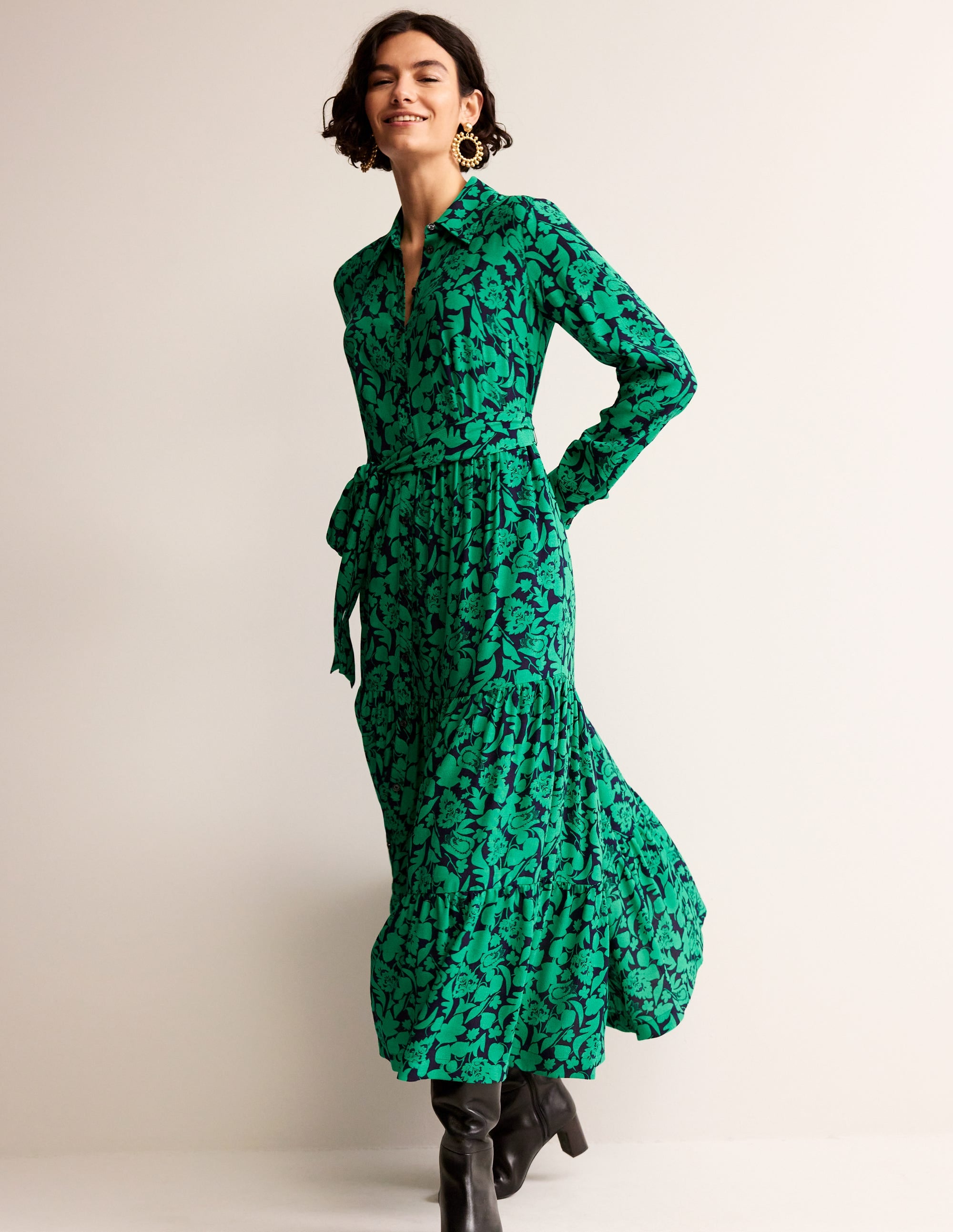 Flo Midi Shirt Dress-Meadow Green, Tulip Bloom - Image 4