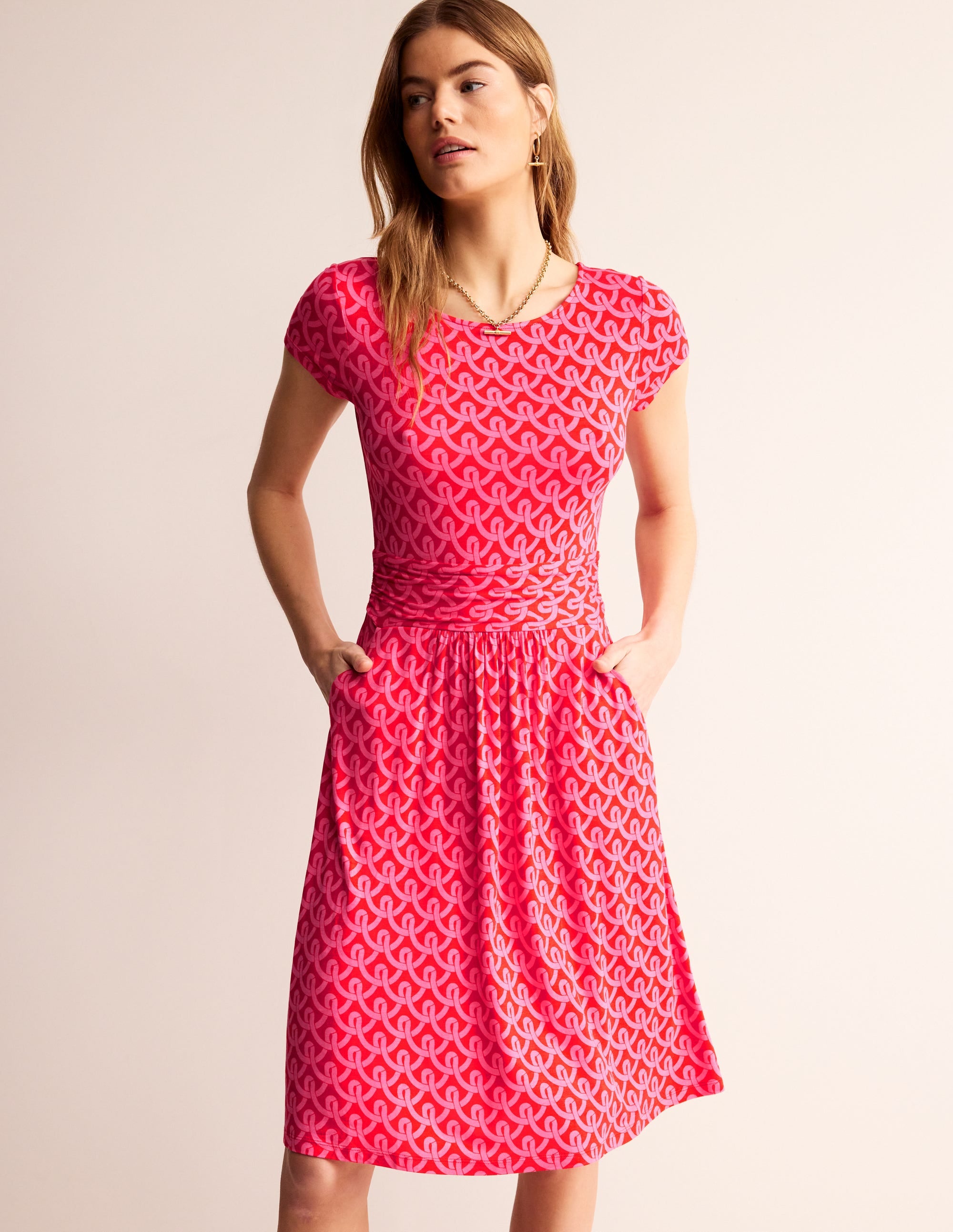 Robe Amelie en jersey-Sangria rose, motif Geo Terrace - Image 1
