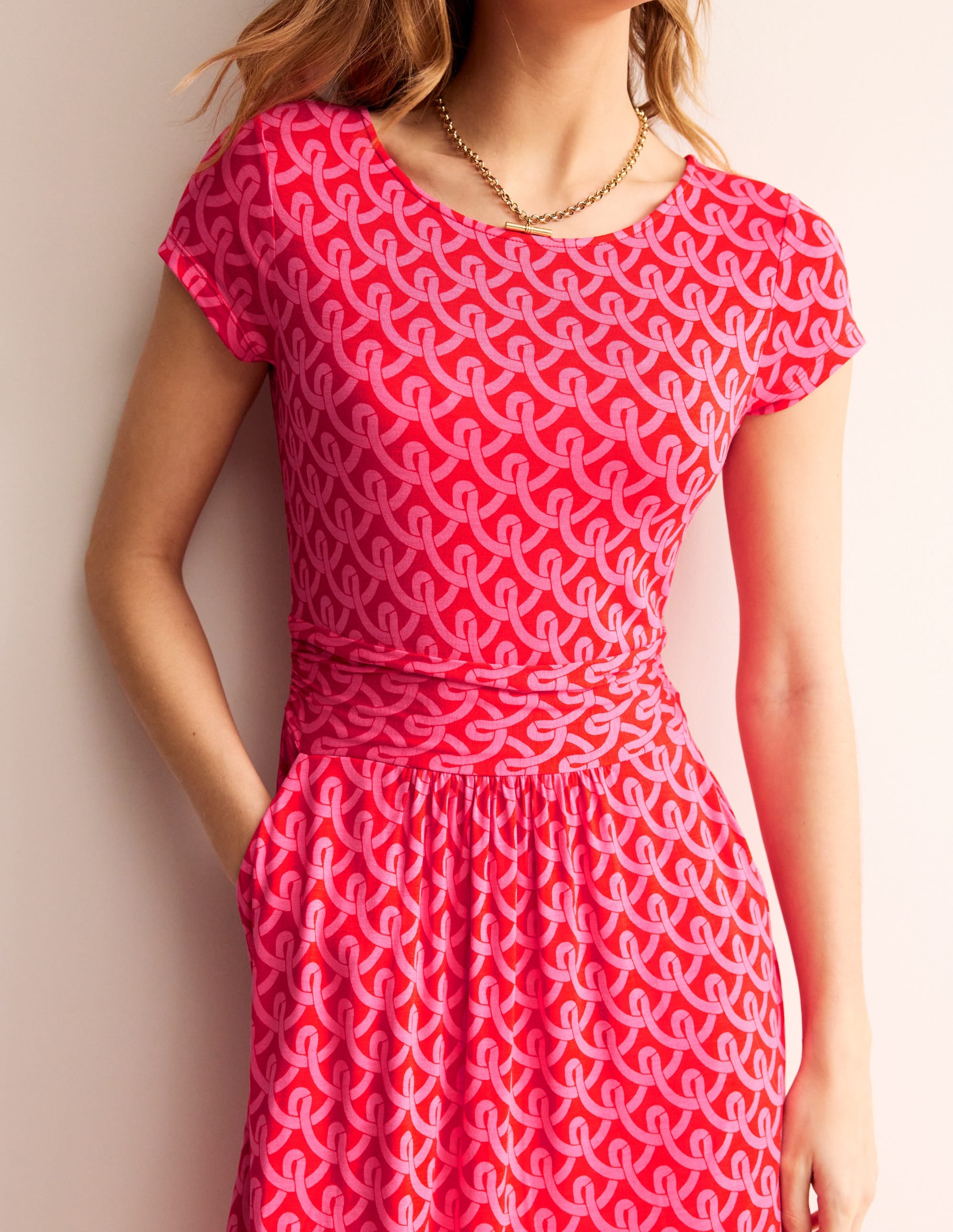 Robe Amelie en jersey-Sangria rose, motif Geo Terrace - Image 2
