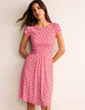 Amelie Jerseykleid-Flame Scarlet, Florales Mosaik