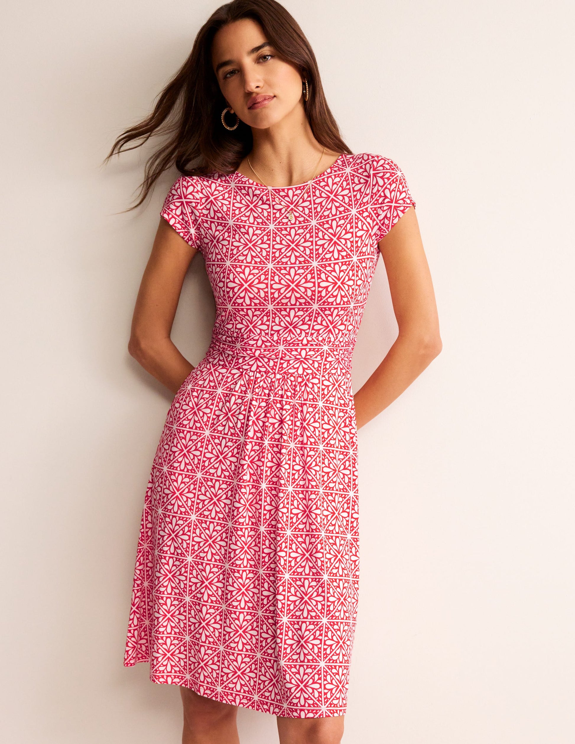 Amelie Jerseykleid-Flame Scarlet, Florales Mosaik-1