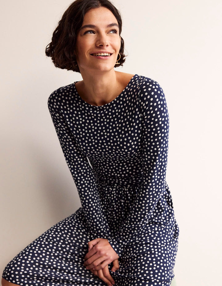 Abigail Jerseykleid-Französisches Marineblau, Abstrakt Punkt