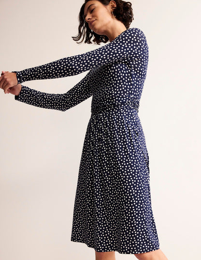 Abigail Jerseykleid-Französisches Marineblau, Abstrakt Punkt-2