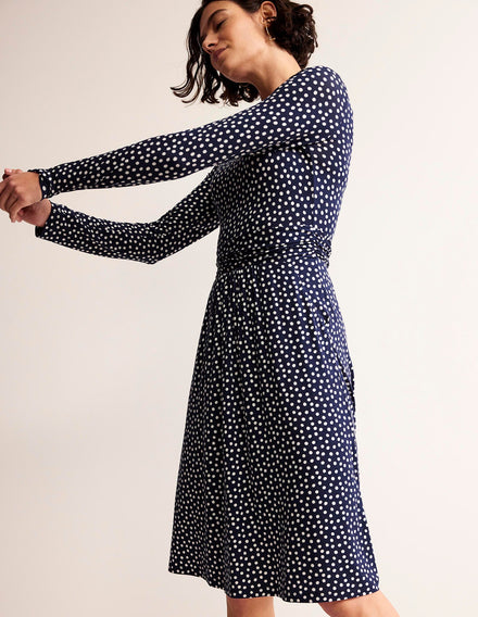 Abigail Jerseykleid-Französisches Marineblau, Abstrakt Punkt