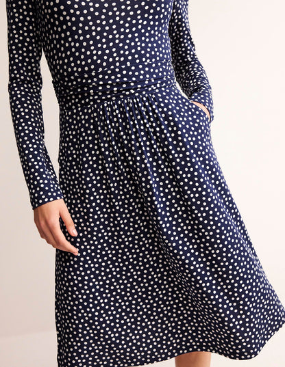 Abigail Jerseykleid-Französisches Marineblau, Abstrakt Punkt-4