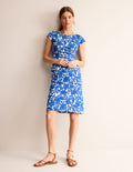 Robe Florrie en jersey-Bleu connecté, motif Opulent Whirl
