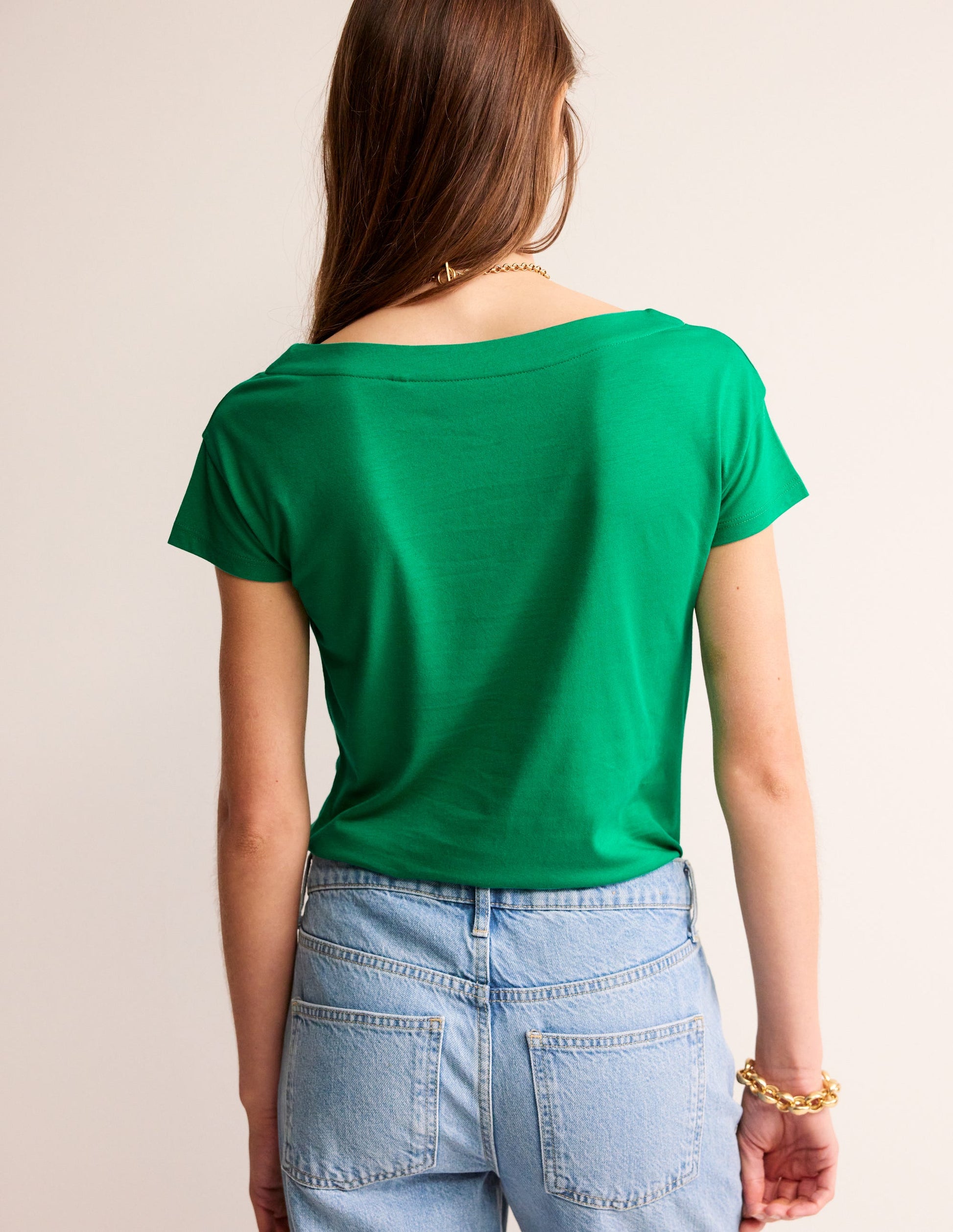 Superweiches T-Shirt mit U-Boot-Ausschnitt-Pfeffergrün-3