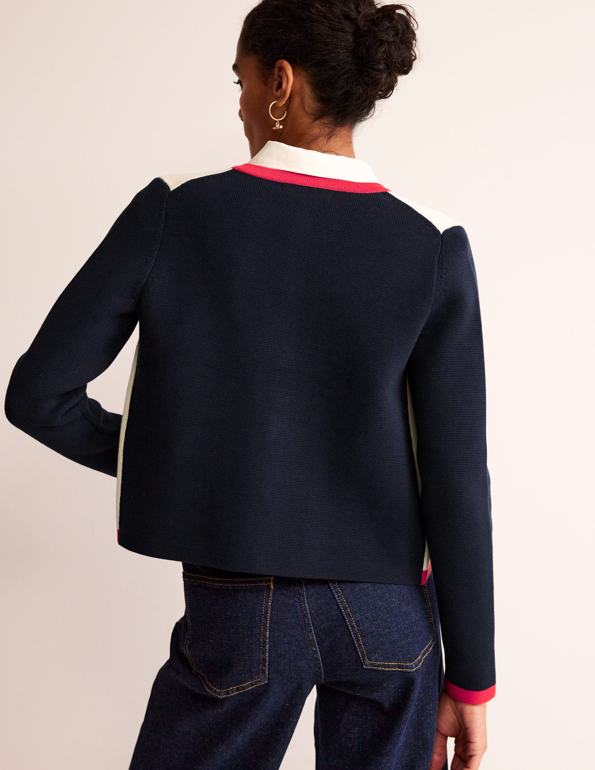Veste Holly en maille-Ivoire chaud/bleu marine/rouge - Image 3