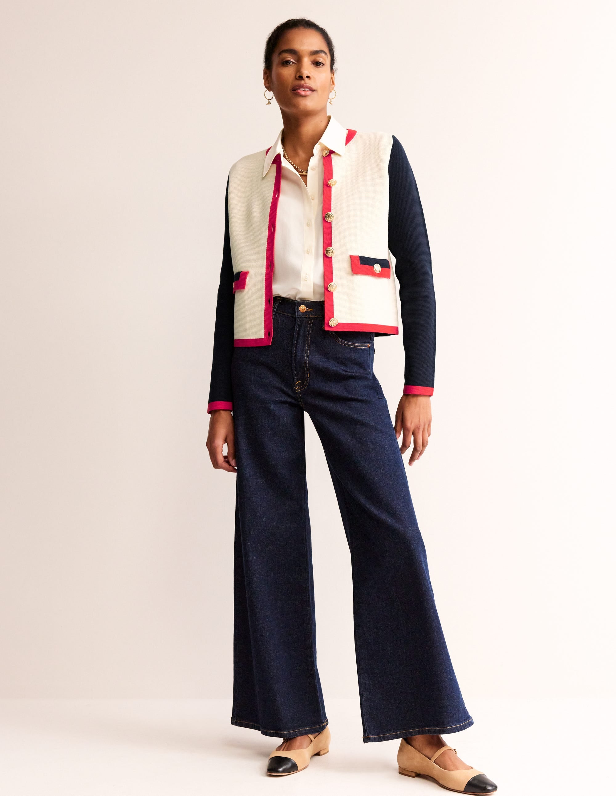 Veste Holly en maille-Ivoire chaud/bleu marine/rouge - Image 4