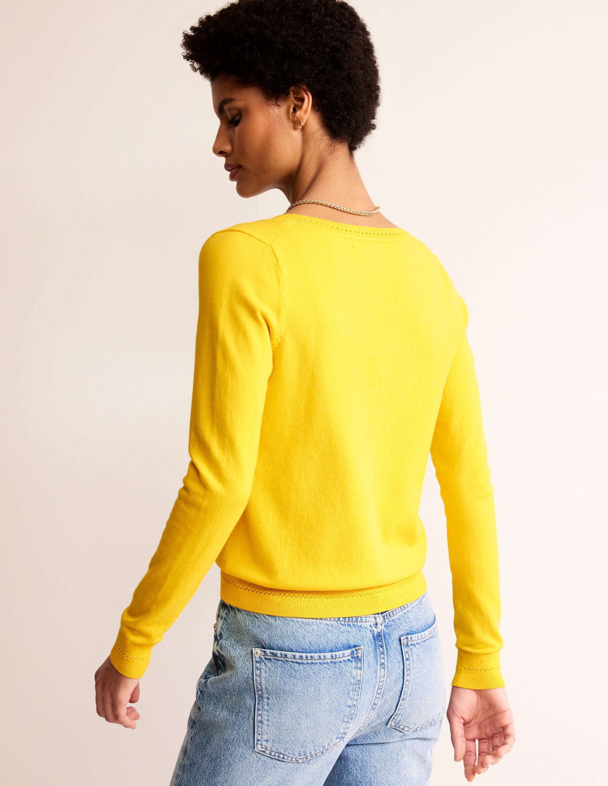 Catriona Cotton V-Neck Jumper-Passion Fruit Yellow - Image 3