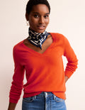 Pull Eva col V en cachemire-Orange fiesta