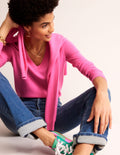 Pull Eva col V en cachemire-Sangria rose