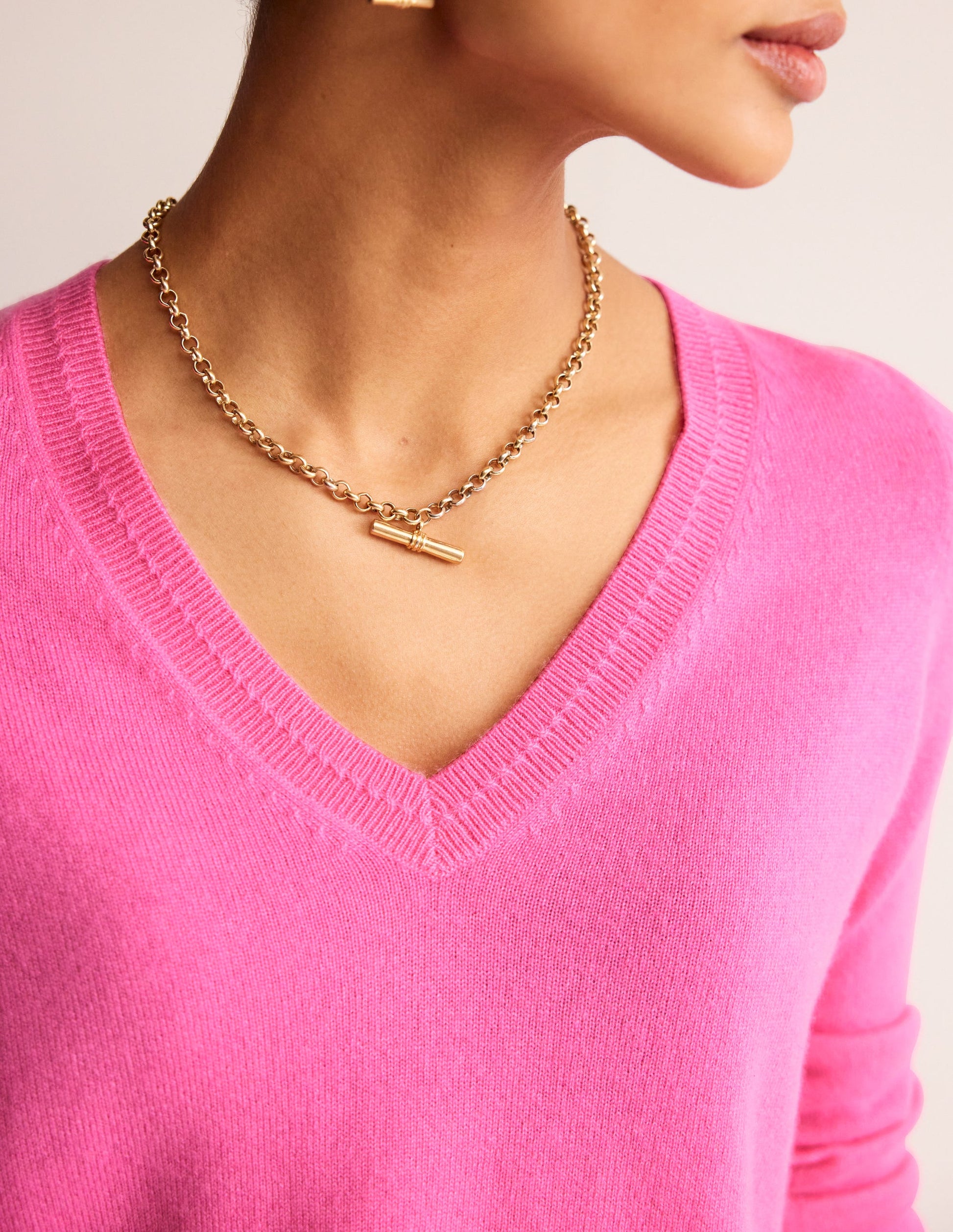 Pull Eva col V en cachemire-Sangria rose-3