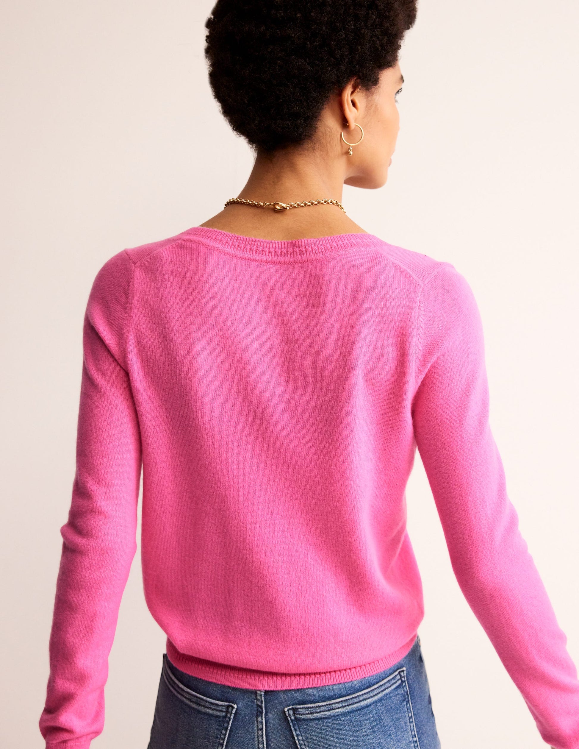 Pull Eva col V en cachemire-Sangria rose-4