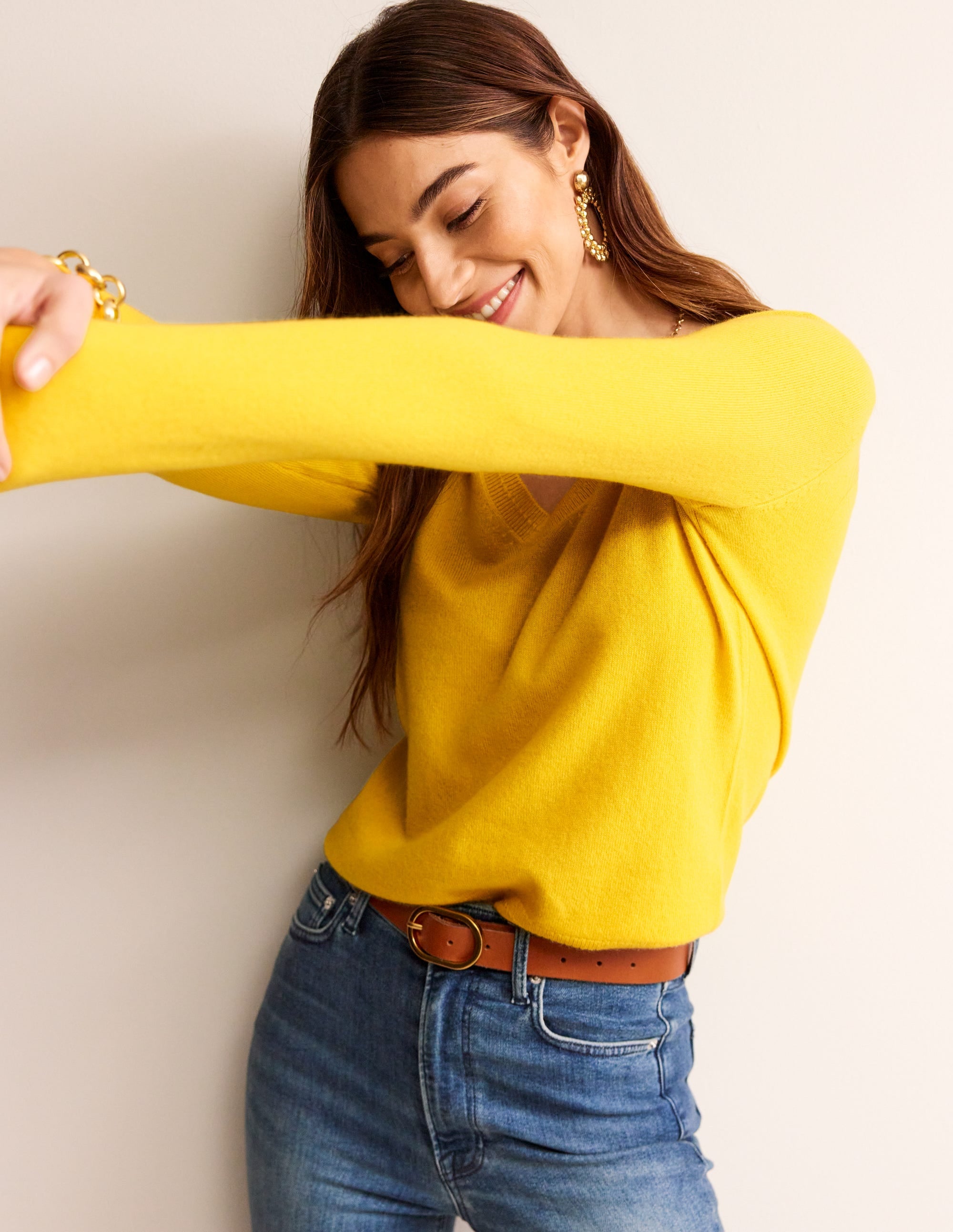Pull Eva col V en cachemire-Ananas - Image 1