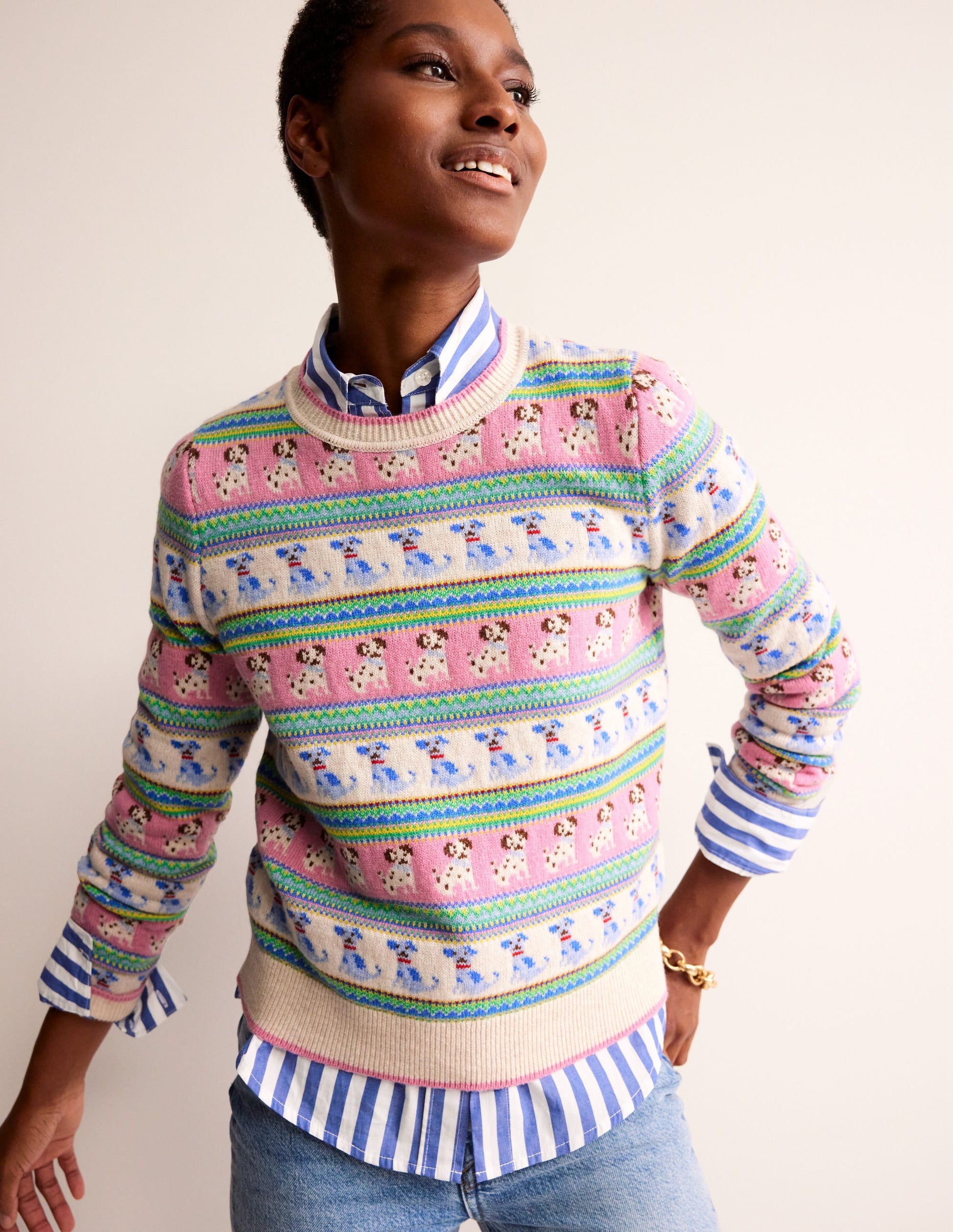 Pull Edie à motif jacquard-Motif jacquard chien ivoire chaud-1