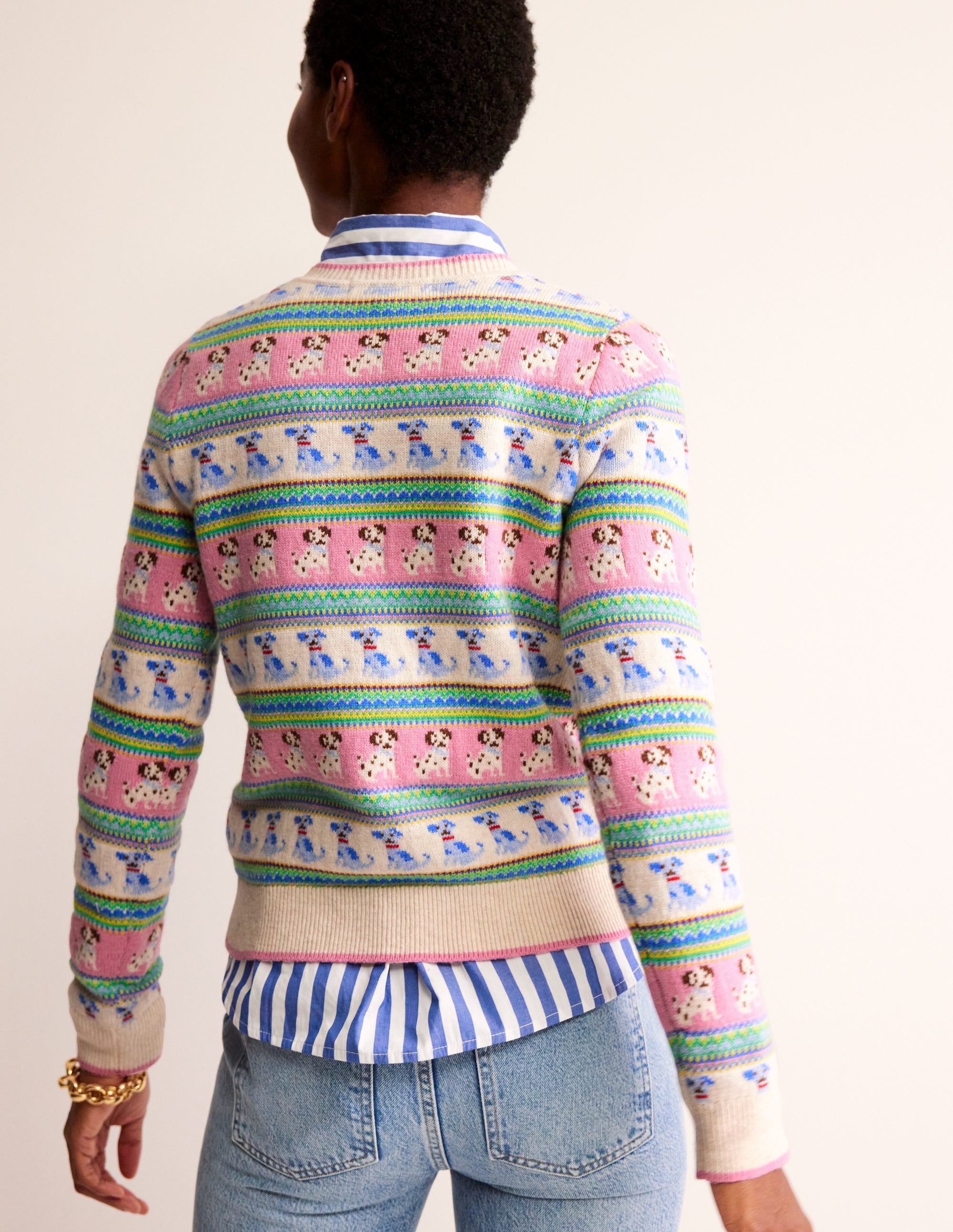 Pull Edie à motif jacquard-Motif jacquard chien ivoire chaud - Image 3