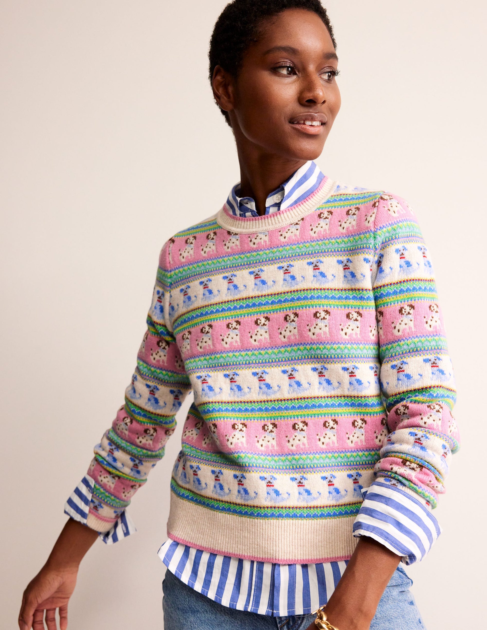 Pull Edie à motif jacquard-Motif jacquard chien ivoire chaud-4