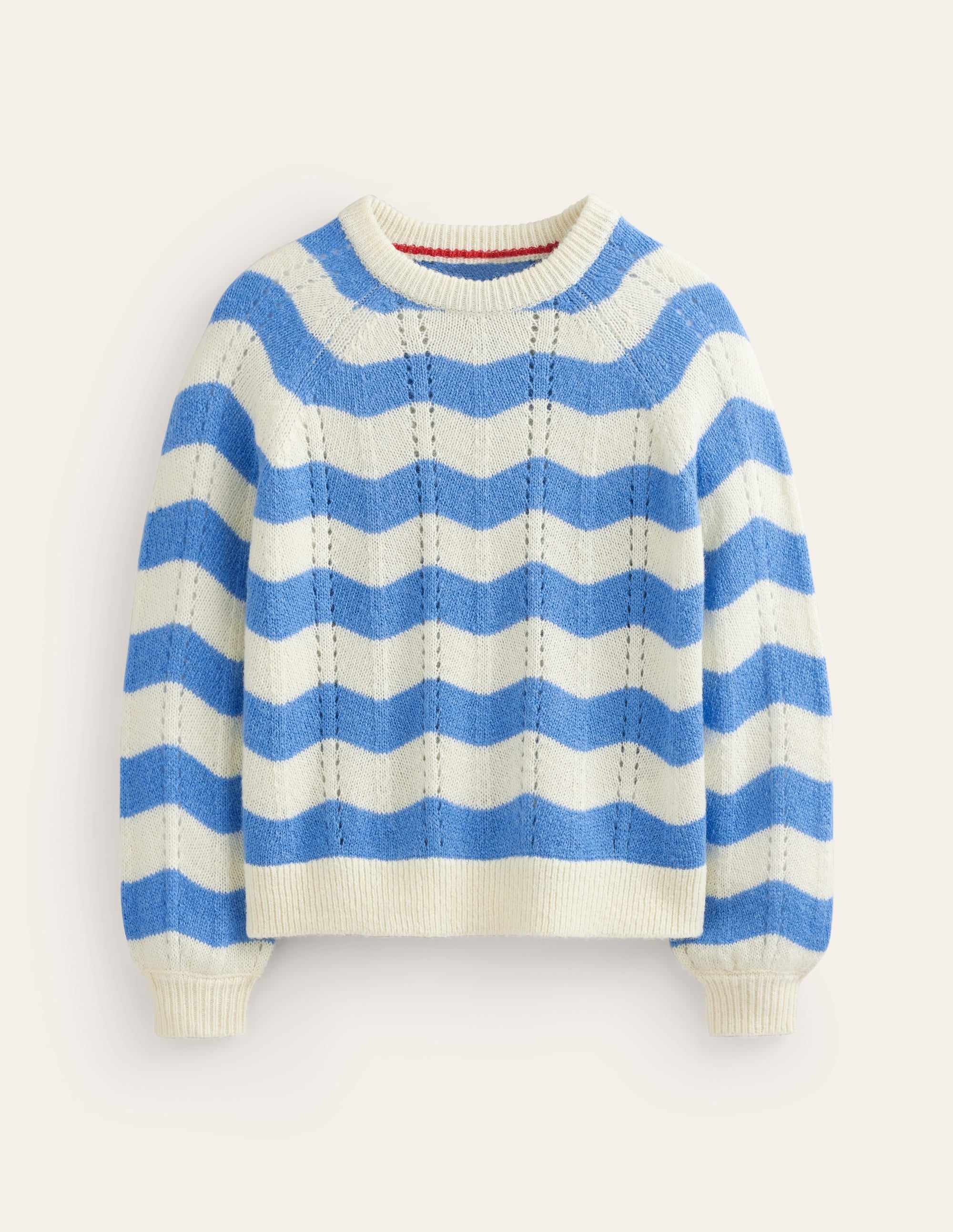 Pull duveteux à motif vagues-Bleu connecté, vague ivoire chaud - Image 6