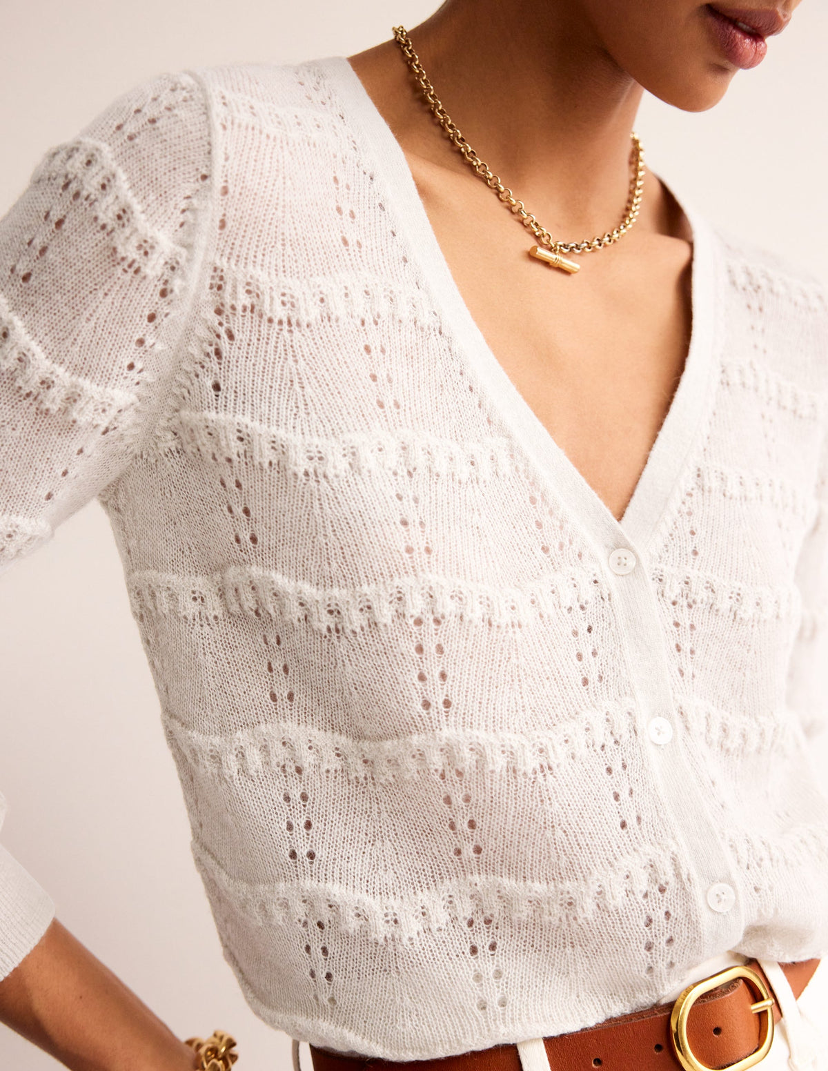 Flauschige Pointelle-Strickjacke-Vanille - Image 2