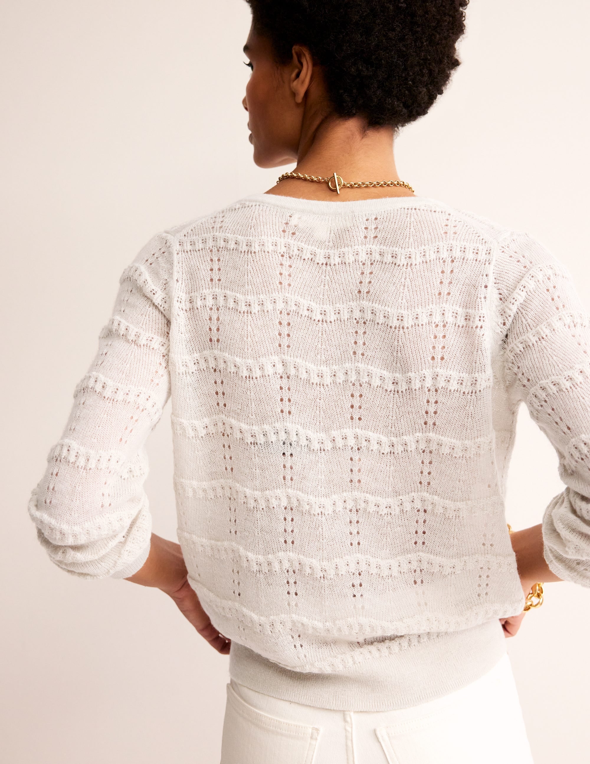 Flauschige Pointelle-Strickjacke-Vanille - Image 3