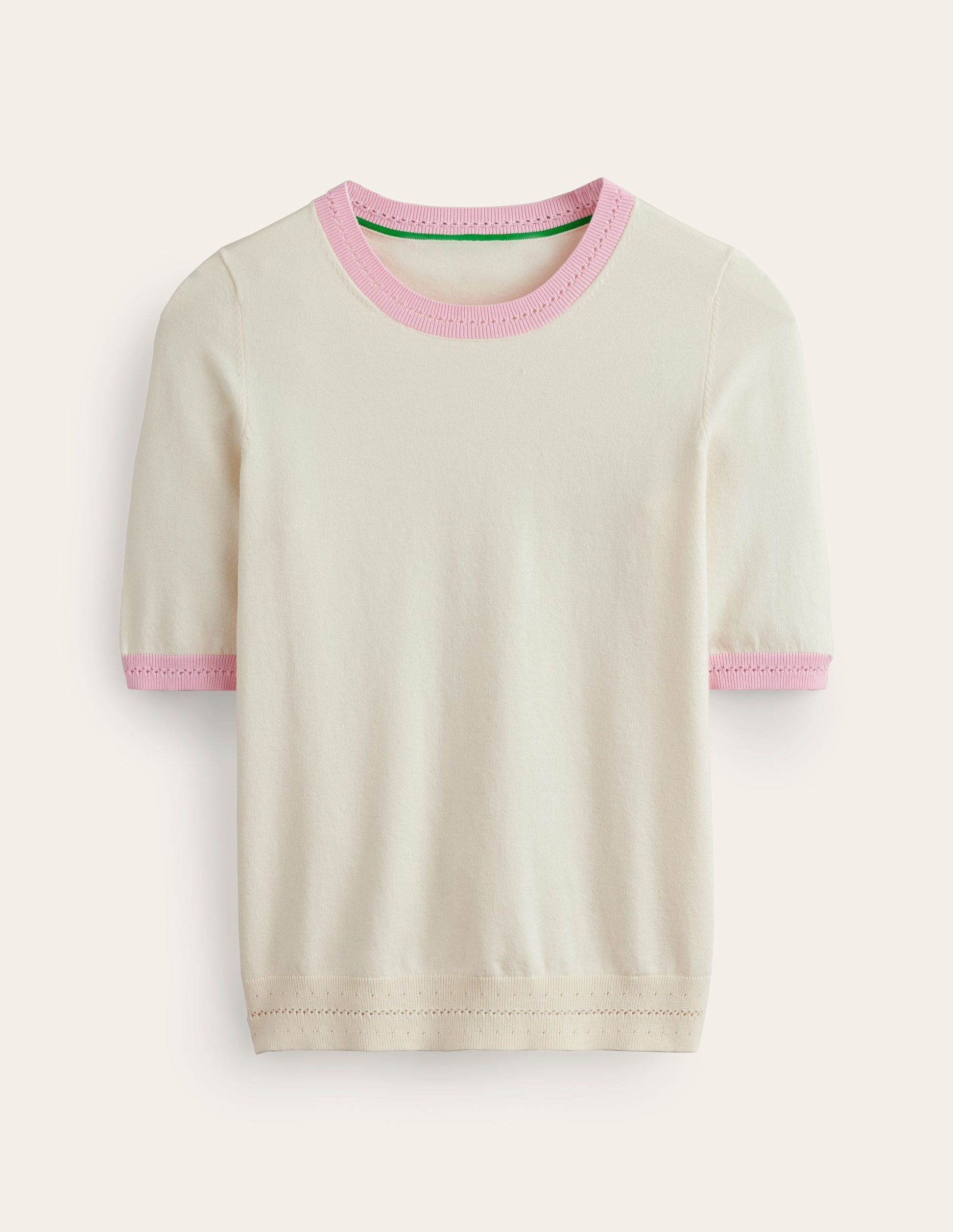 T-shirt col rond Catriona en coton-Ivoire chaud, rose orchidée-5