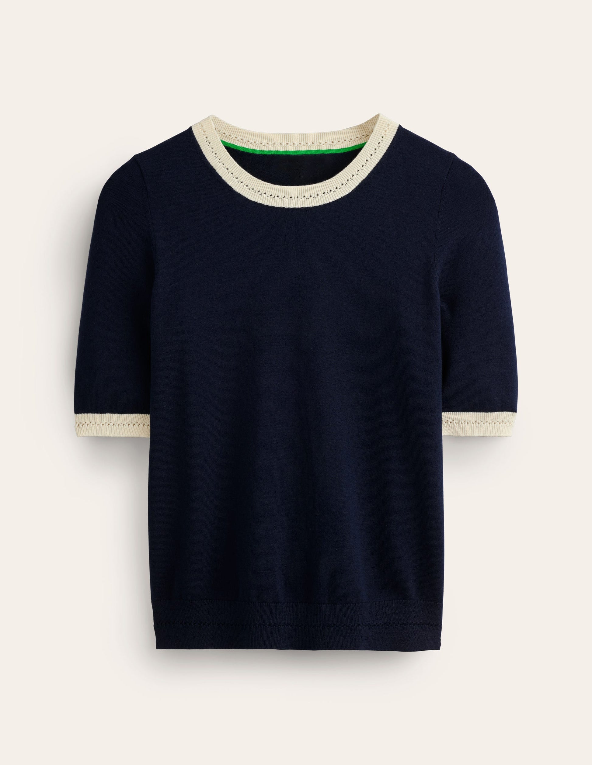 Catriona Baumwoll-T-Shirt mit Rundhalsausschnitt-Marineblau/Warmes Naturweiß-5