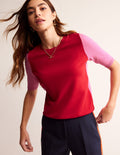 T-shirt col rond Catriona en coton-Flamme écarlate/sangria rose